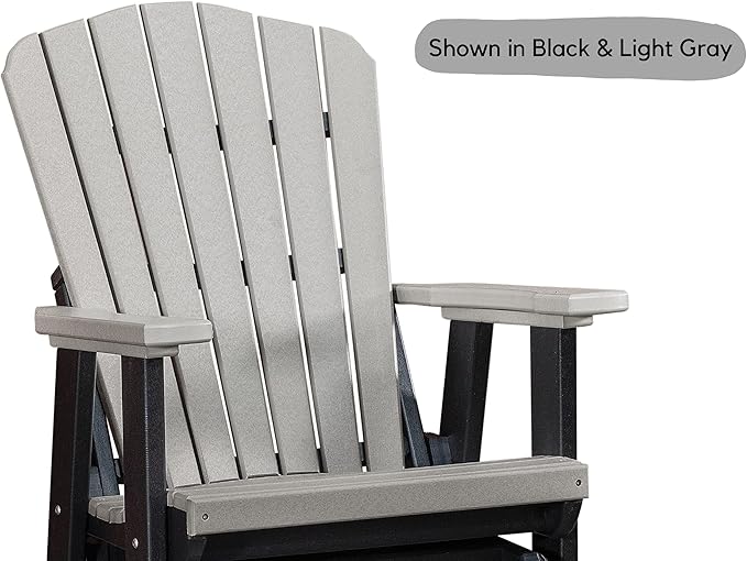 DutchCrafters Slat Fan Back Poly Balcony Adirondack Swivel Glider with Footrest Outdoor Patio Chair (Black & Weatherwood)