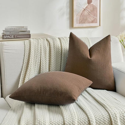 FUTEI Dark Brown Decorative Throw Pillow Covers 22x22 Inch Set of 2,Soft Cozy Wheat Ear Striped Patterns Cushion Cases,Modern Home Decor for Couch Bed Living Room
