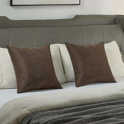 FUTEI Dark Coffee Chenille Throw Pillow Covers 12x20 Inch Set of 2,Soft Wide Chevron Textured Lumbar Pillow Cases,Farmhouse Home Decor for Couch Bed Living Room
