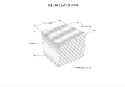 SIMPLIHOME Fredrik Boho Square Pouf in Cream Woven Genuine Leather for the Living Room, Bedroom and Kids Room
