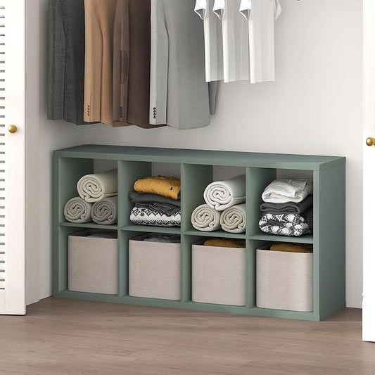 Furinno Cubic Closet Organizers and Storage, 8-Cube Closet Organizer, Open Shelf Closet Storage, Extra Thick Frame for Wardrobe, Bedroom, Living Room, Sage Green