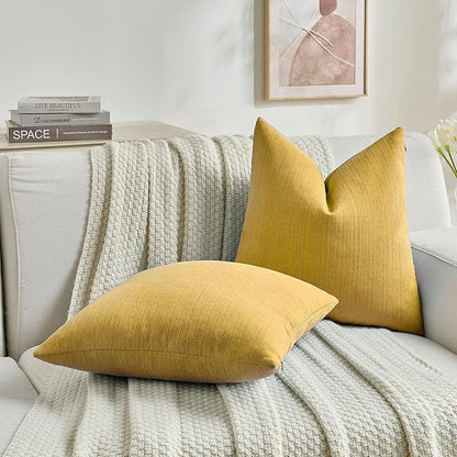 FUTEI Mustard Yellow Decorative Throw Pillow Covers 18x18 Inch Set of 2,Soft Cozy Wheat Ear Striped Patterns Cushion Cases,Modern Home Decor for Couch Bed Living Room
