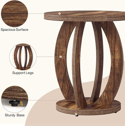 Tribesigns End Table, Round Side Table with Storage, Farmhouse Nightstand Bedside with Round Tabletop, Accent End Table for Living Room Bedroom Small Space, Wooden Accent Furniture (1, Dark Brown)