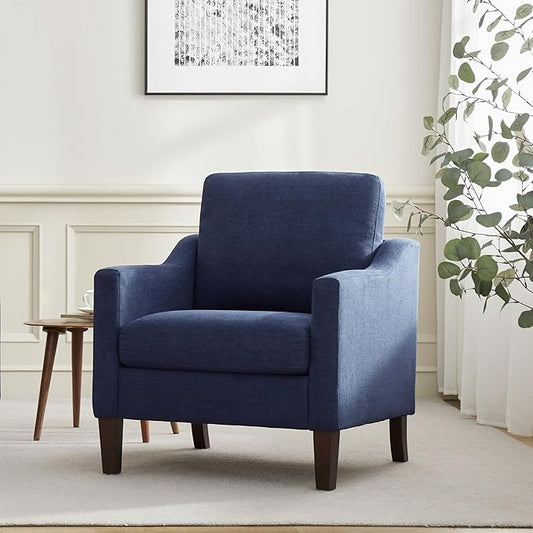VKNOW Mid Century Modern Accent Chair, Upholstered Living Room Chairs Armchair for Bedroom, Comfy Reading Accent Chairs with Wood Legs for Living Room, Navy Blue