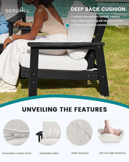 SERWALL HDPE Outdoor Couch, Black Frame and Khaki Cushion