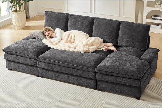 ONBRILL 108" Modular Sectional Sofa,U Shaped Sectional Couch with Movable Ottoman,Cloud Couches for Living Room,Bedroom and Apartment, Grey