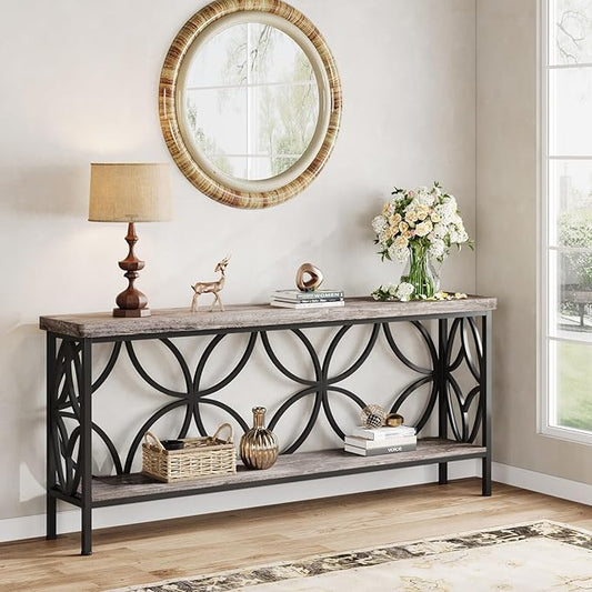 Tribesigns 70.9-Inch Narrow Sofa Table, 2-Tier Industrial Console Table Behind Couch, Long Entry Tables with Storage for Entryway, Living Room, Foyer, Hallway, Grey