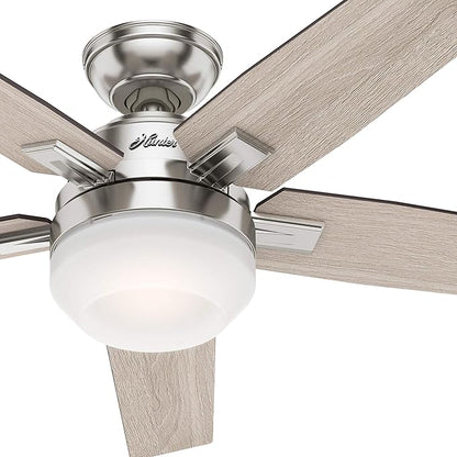 Hunter Fan 52 inch Contemporary Brushed Nickel Indoor Ceiling Fan with Light and Remote Control for Bedroom, Living Room/Family Room, Dining Room, Kitchen, Office (Renewed)