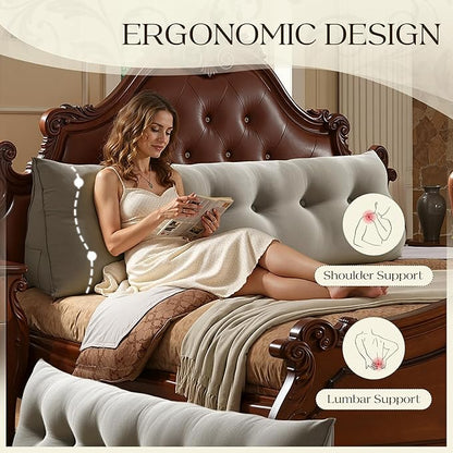 WOWMAX 85% Linen 15% Cotton Blend Headboard Pillow – King Size Reading Wedge Backrest for Bed, Handmade Firm Support Bolster Cushion with Removable Cover, Premium Bed Rest Pillow, Black