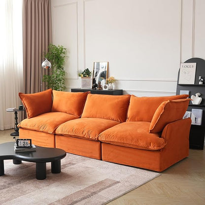 JACH 122.82" Cloud Sectional Couch for Living Room, Modular 3 Seater Sofas, Convertible Sectional Couches, Cushion Covers Removable, Two Corners and One Middle Sofa for Living Room (Orange)