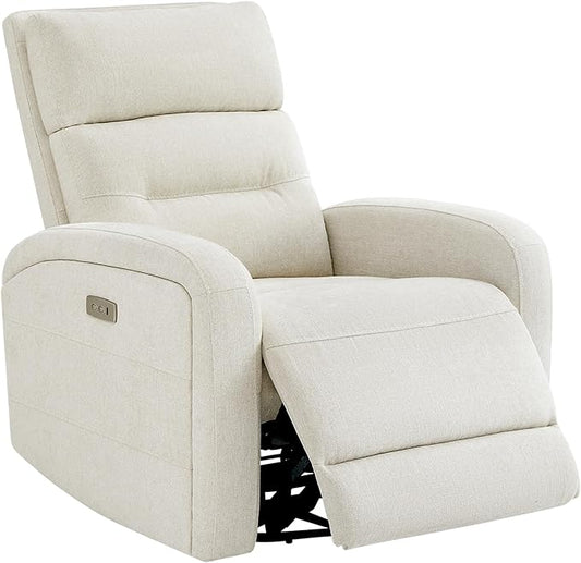 Watson & Whitely Swivel Power Recliner Glider Rocker, Small Recliner with Charging Port for Living Room, Fabric in Linen