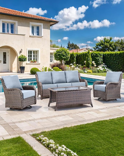Luxury 22x24/22x25 6-Inch Outdoor Deep Seat Cushions Set of 6 - Comfortable Patio Zipper Chair Cushion for Wicker Dining Rocking Swivel Chairs Loveseat Couch Sectional Sofa - Baby Blue