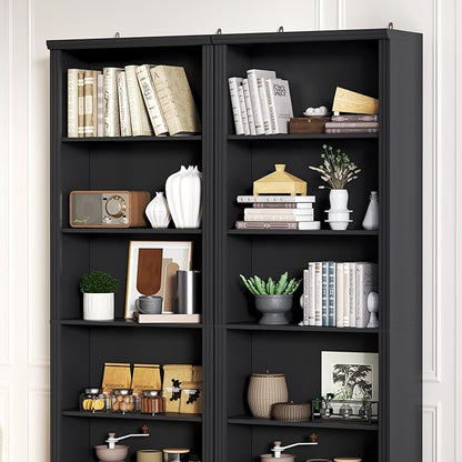 75" Tall Bookshelf & Bookcase Set of 2, 6-Tier Adjustable Storage Shelves, Book Shelf with Anti-Tipping Device, Floor Standing Modern Display Rack for Living Room, Bedroom, Office, Black