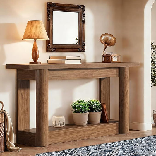 Tribesigns 63" Narrow Console Table, 2-Tier Storage Long Entryway Table, Sofa Foyer Furniture for Living Room, Entrance, Hallway, Rustic Brown