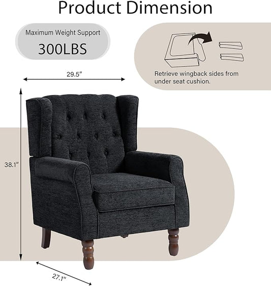 Lumibee High Back Accent Chair Set of 2,Upholstered Wingback Armchair with Solid Wood Legs for Small Spaces,Comfy Single Sofa Chair for Living Room,Bedroom,Office-Black Blue