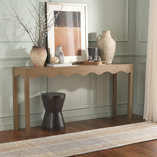 SAFAVIEH Home Collection Lilith Farmhouse French Country Desert Brown Wavy Console Table for Entryway, Living Room, Foyer