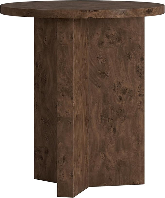 Henn&Hart 20" Scandinavian Round Wooden End Table, Side Table, Nightstand with X-Base for Living Room, Office, Family Room, or Bedroom, Espresso Burl