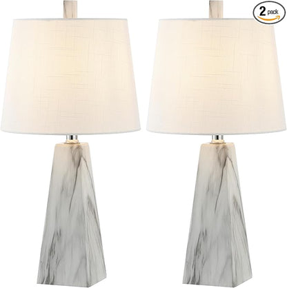 JONATHAN Y JYL1037A-SET2 Owen 20.5" Resin LED Table Lamp Contemporary, Office, Living Room, Family Room, Dining Room, Bedroom, Hallway, Foyer, White Marble Finish (Set of 2)