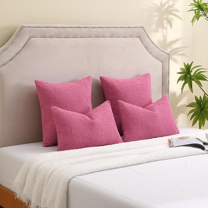 FUTEI Pack of 2 Hot Pink Decorative Throw Pillow Covers 16x16 Inch Soft Cozy Solid Boucle Textured Cushion Case,Modern Home Decor for Couch Bed Living Room