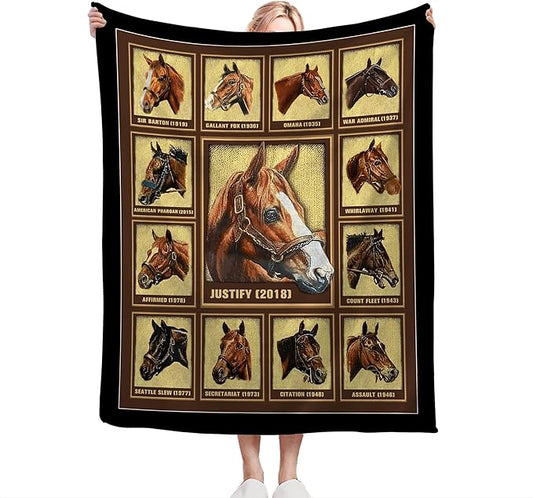 Racing Horse Blanket Throw for Girls Boys Men Women Kids Adults - Soft Warm Cozy Fleece for Couch Sofa Bed - Horse Gifts and Decor - 80"x60"