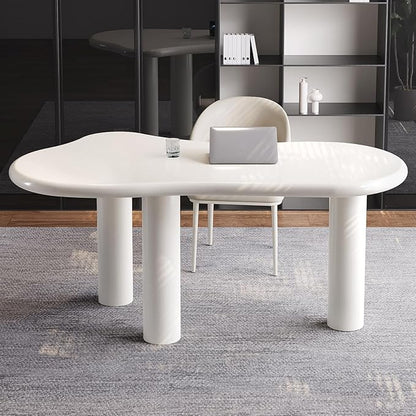 Modern Cream-White Office Desk with Beige Business Chair, Large Computer Table Set, Minimalist and Sturdy Workstation and Workstation, Ideal for Office, Home Office, and Gaming (Desk with One Chair)