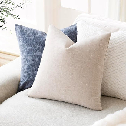 Foindtower Pack of 2 Soft Textured Throw Decorative Pillow Covers Square Accent Solid Cushion Cover Cozy Farmhouse Pillow Case with Zipper for Couch Sofa Bedroom Living Room 18x18 Inch, Light Beige