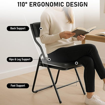 10 Pack Padded Folding Chairs with Cushion, Foldable Dining Chair Set Portable Indoor Outdoor Stackable Folding Chairs with Steel Frame for Home Office Events Wedding Party Black