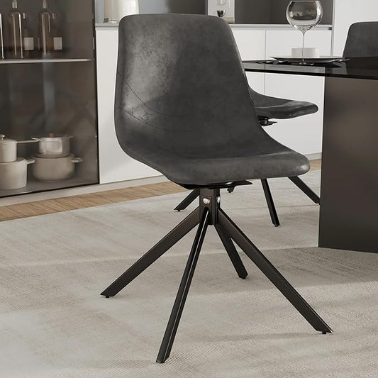 LeisureMod Markley Swivel Leather Dining Side Chair with Durable Iron Legs – Comfortable Accent Chair for Kitchen, Dining Room, or Office Set of 4