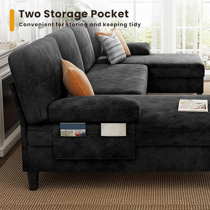 KKL Sectional Sofa Couch for Living Room, U Shaped Couch with Storage, Home Sofas with Chaise, Modern Comfy Couches for Apartment, Living Room Furniture, Chenille (Black, U Shape)