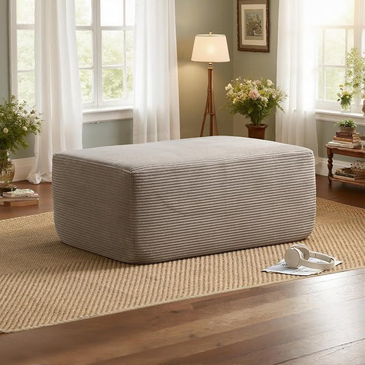 37.1" Ottoman for Couch, Plush Corduroy Memory Foam Ottoman Cloud Boneless Sectional Couch for Living Room Foot Stools No Assembly Require, Stripe Corduroy,Camel