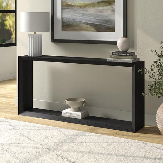 Henn&Hart 64'' Wooden Rectangular Console Table Entryway Table, Sofa Table with Wooden Shelf for Entryway, Living Room, Couch, Hallway, or Office, Black Grain