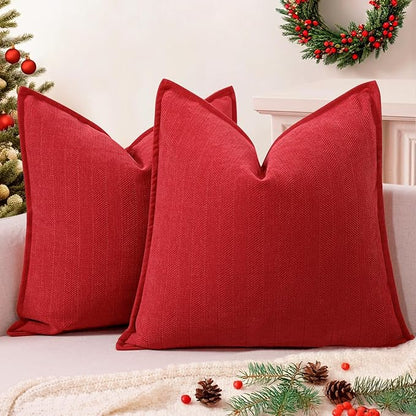 ZWJD Christmas Pillow Covers 16x16 Set of 2 Chenille Throw Red Cushion Covers with Elegant Design Soft and Luxurious Decorative Pillows for Couch, Bed, and Christmas Decor