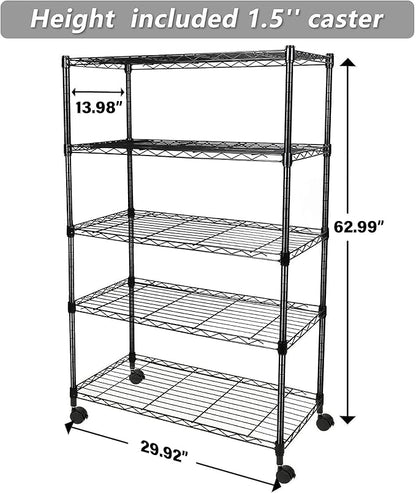 Simple Deluxe Heavy Duty 5-Shelf Storage Shelving Unit, 1250lbs Loading Capacity, 29.92" D x 13.98" W x 61.09" H, Black