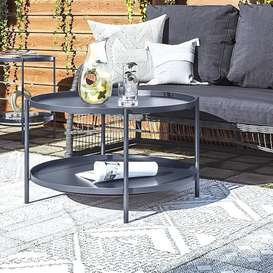 SIMPLIHOME Monet Industrial 32 inch Wide Metal Metal Coffee Table in Black for the Living Room and Family Room
