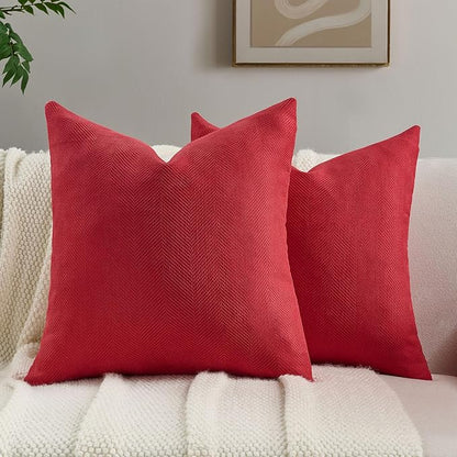 FUTEI Christmas Red Chenille Throw Pillow Covers 24x24 Inch Set of 2,Soft Wide Chevron Textured European Pillow Shams,Farmhouse Home Decor for Couch Bed Living Room