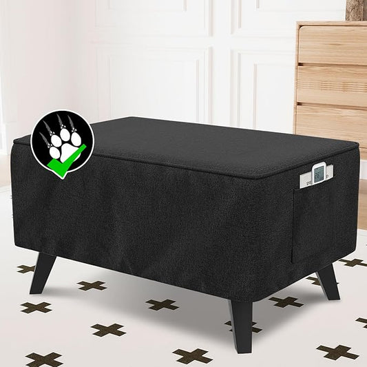 H.VERSAILTEX Ottoman Cover Rectangle Fit Length 49"-50" Footrest Linen Look Ottoman Slipcovers Thick Ottoman Covers Slipcover Rectangle Slipcovers for Ottomans Sturdy Foot Stool Cover - Heather Black