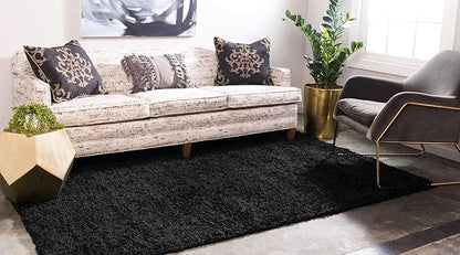 Unique Loom Solid Shag Collection Area Rug (5' 1" x 8' Rectangle, Jet Black)