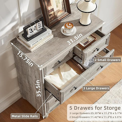 Farmhouse Dressers & Night Stand Set of 4, Wood 54" Wide 7 Drawer Dresser & 35" Tall Chest of Drawers, 18" Roman Column Nightstand Set of 2, Bedroom Furniture Dresser Sets for Home Living Room Hallway