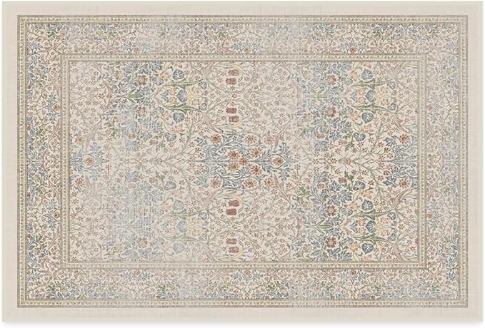 RUGGABLE x Morris & Co Washable Area Rug – Blackthorn Ivory Blue 2x3, Stain-Resistant, Non-Slip – Small Machine Washable Rugs for Living Room, Bedroom, Hallway, Entryway & Bathroom–with Standard Pad