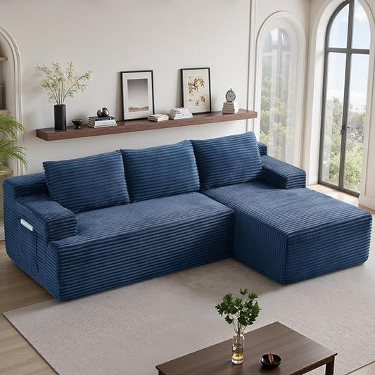 96''Sectional Couches for Living Room,Modern Modular Sectional Sofa,Upholstered Boneless Couch with Pockets,Comfy Cloud Couch with L Shaped Chaise(Blue, 96''W Right Facing Chaise)