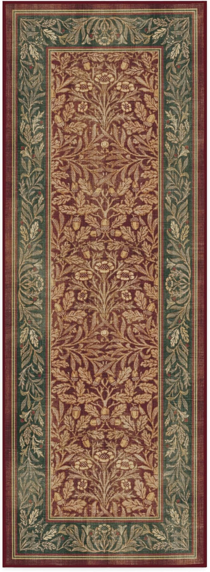RUGGABLE x Morris & Co Machine Washable Christmas Runner Rug – Acorn Amber Red 2.5x7, Stain-Resistant, Non-Slip – Washable Rug for Hallway, Entryway, Living Room & Kitchen–with Standard Pad