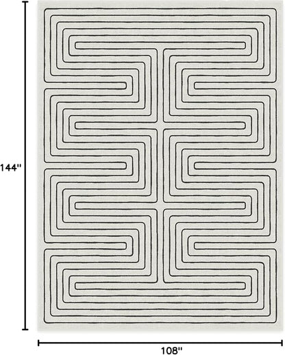 RUGGABLE x Jonathan Adler Machine Washable Modern Area Rug – Labyrinth Black/Ivory 9x12, Stain-Resistant, Non-Slip – Large Rugs for Living Room, Bedroom, Hallway, Entryway & Office–with Cushioned Pad