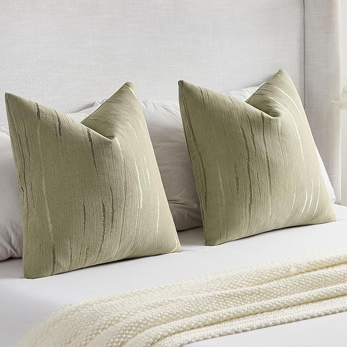 FUTEI Olive Green Chenille Decorative Throw Pillow Covers 24x24 Inch Set of 2,Soft Embossed Striped Textured European Cushion Case,Modern Home Decor for Couch Bed Living Room