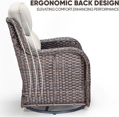 Swivel Patio Chairs sofa Set of 7 with 6" Thick Cushion - Wicker Outdoor Swivel Rocker Patio Chair ,Sofa/Glass coffee table, High Back Comfortable Outdoor Glider Chairs - Brown Wicker Beige Cushions