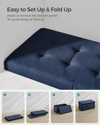 SONGMICS Mazie Collection - 30 Inches Storage Ottoman, Foldable Storage Bench with Flipping Lid, 660 lb Load Capacity, for Entryway, Living Room, Bedroom, Midnight Blue ULSF046Q02