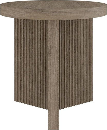 Henn&Hart 22" Fluted Scandinavian Round End Table, Ribbed Side Table, Nightstand for Living Room, Office, Family Room, or Bedroom, Antiqued Gray Oak