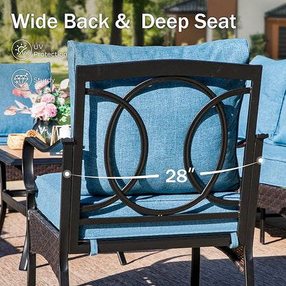 Patio Furniture Set with 56" Fire Pit Table, Premium Outdoor Wicker Metal Frame Furniture with Upgraded Waterproof Thick Cushions for Porch, Poolside, Deck, and Yard