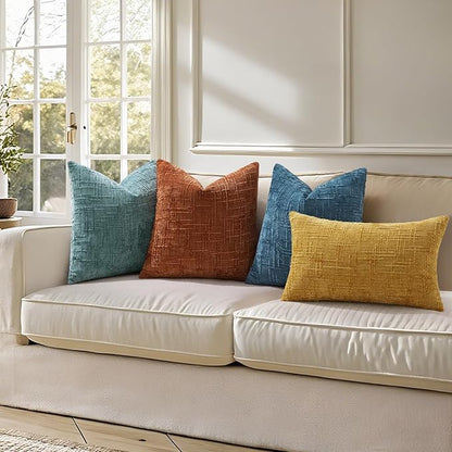 decorUhome Navy Blue Chenille Throw Pillow Covers 22x22 Set of 2 Thick Textured Slubby Couch Pillow Covers Farmhouse Accent Modern Neutral Decorative Pillow Cases for Bed Sofa Living Room