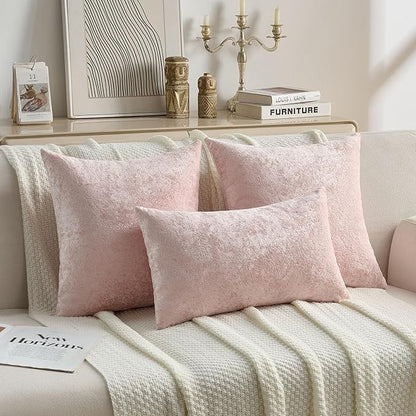 FUTEI Pink Flannel Throw Pillow Covers 12x20 Inch Set of 2,Soft Dimensional Textured Lumbar Pillow Cases,Modern Home Decor for Couch Living Room