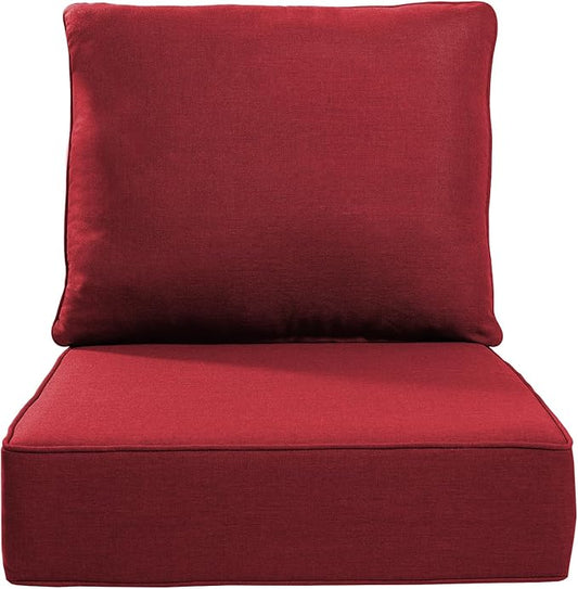 Luxury 24x24x6 Inch Outdoor Cushions - Water&UV&Fade Resistant 1 Set Zippered Patio Chair Back&Seat Cushion for Wicker Dining Rocking Swivel Chairs Loveseat Couch Sectional Sofa - Red